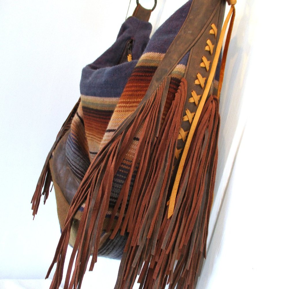 Patricia Wolf HUGE Blanket Fringe Leather Zip Hobo